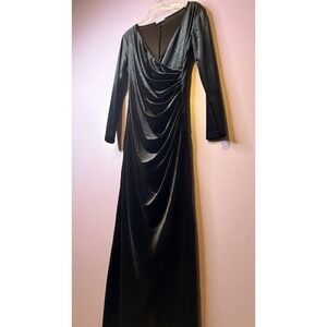 Black Velvet Midi Dress Womens Large Dark Acadamia Romantic Moody Curvy V Neck